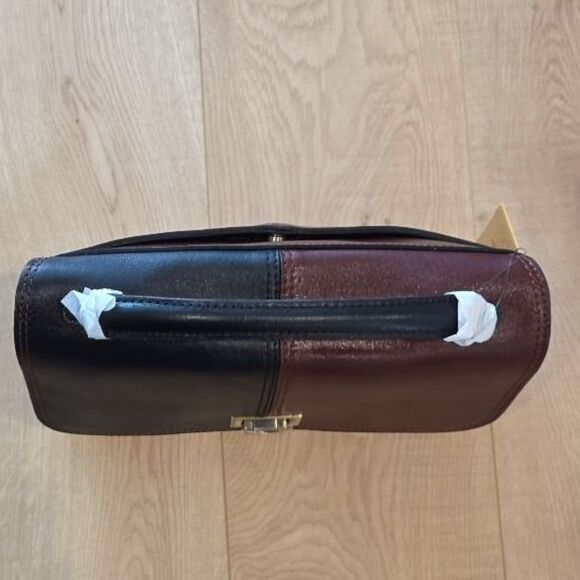 Patricia Nash Top Handle Satchel Yoeky Colorblock British Black Tan Leather - Picture 10 of 11